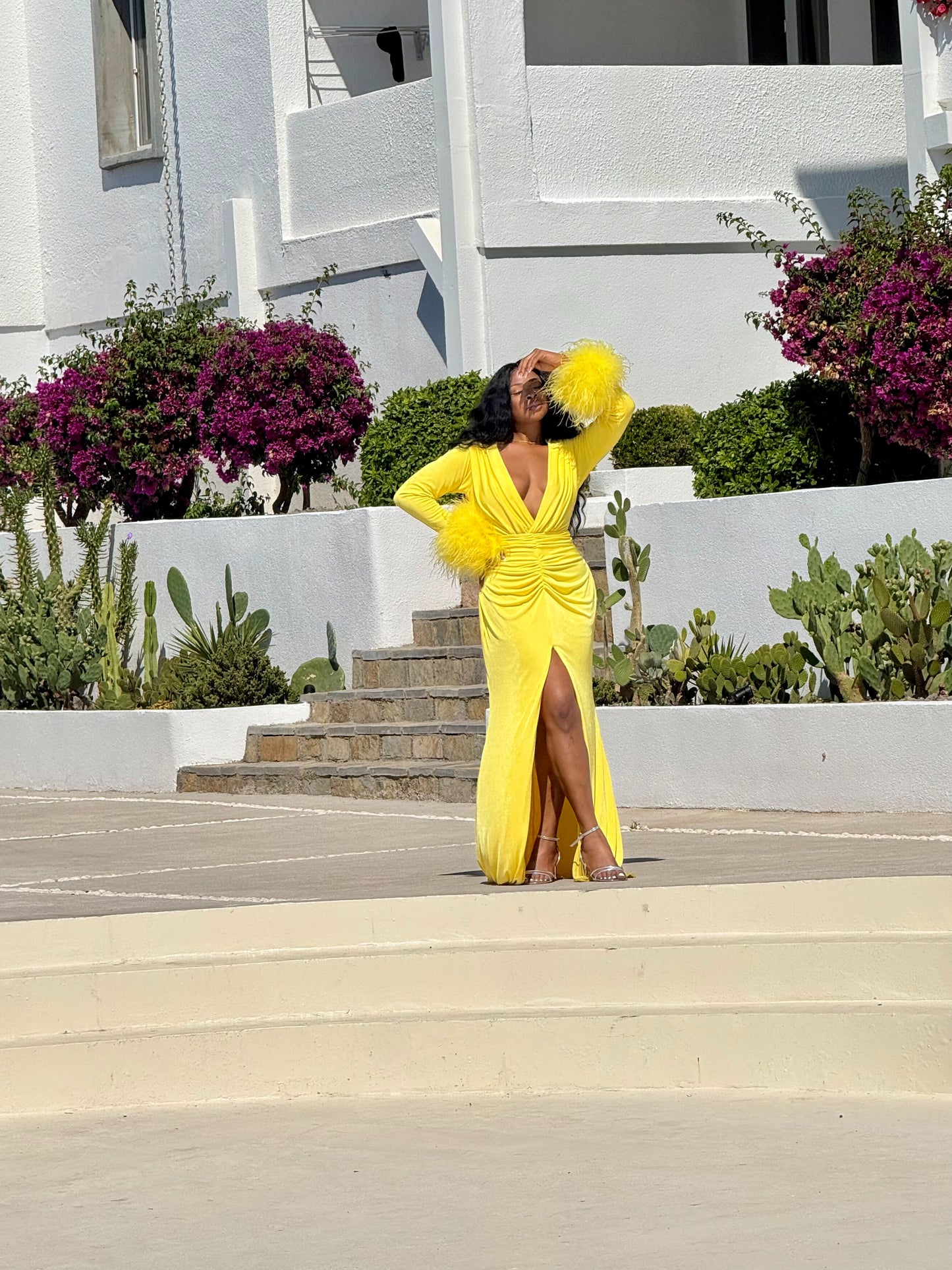 Oluwa Bloom Feather Maxi Dress — Sunflower Yellow✨