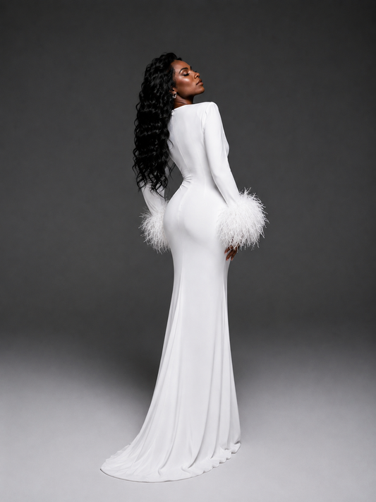 Oluwa Bloom Feather Maxi Dress - white🤍✨
