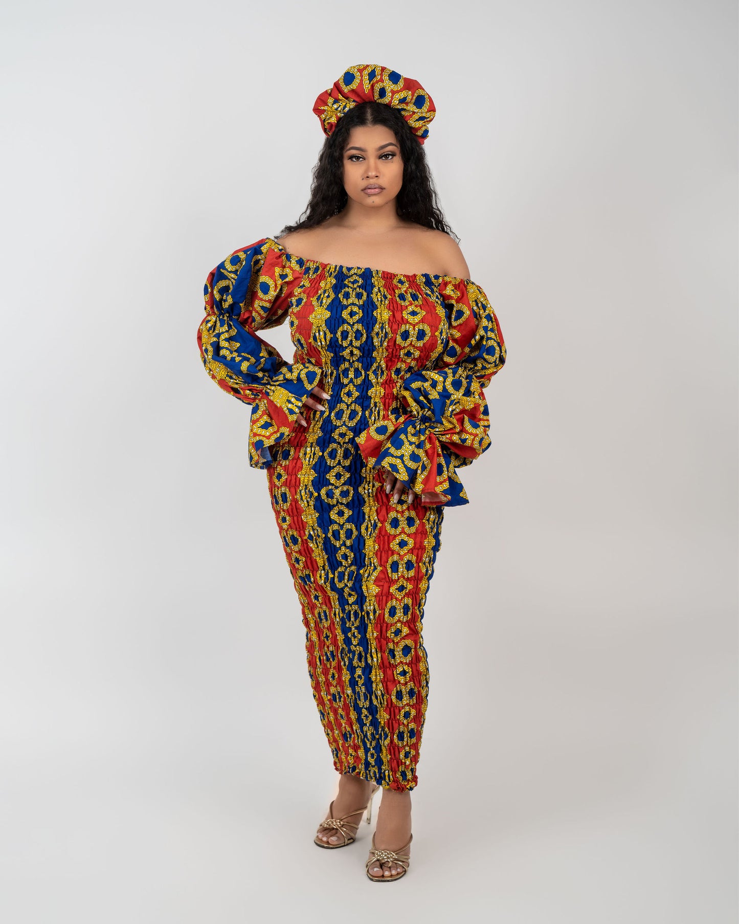 Simi Ankara stretch dress in Red and blue